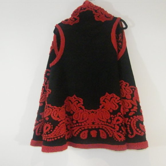 Long Vest in Black with Red Crewel Embellishment - Picture 2 of 2